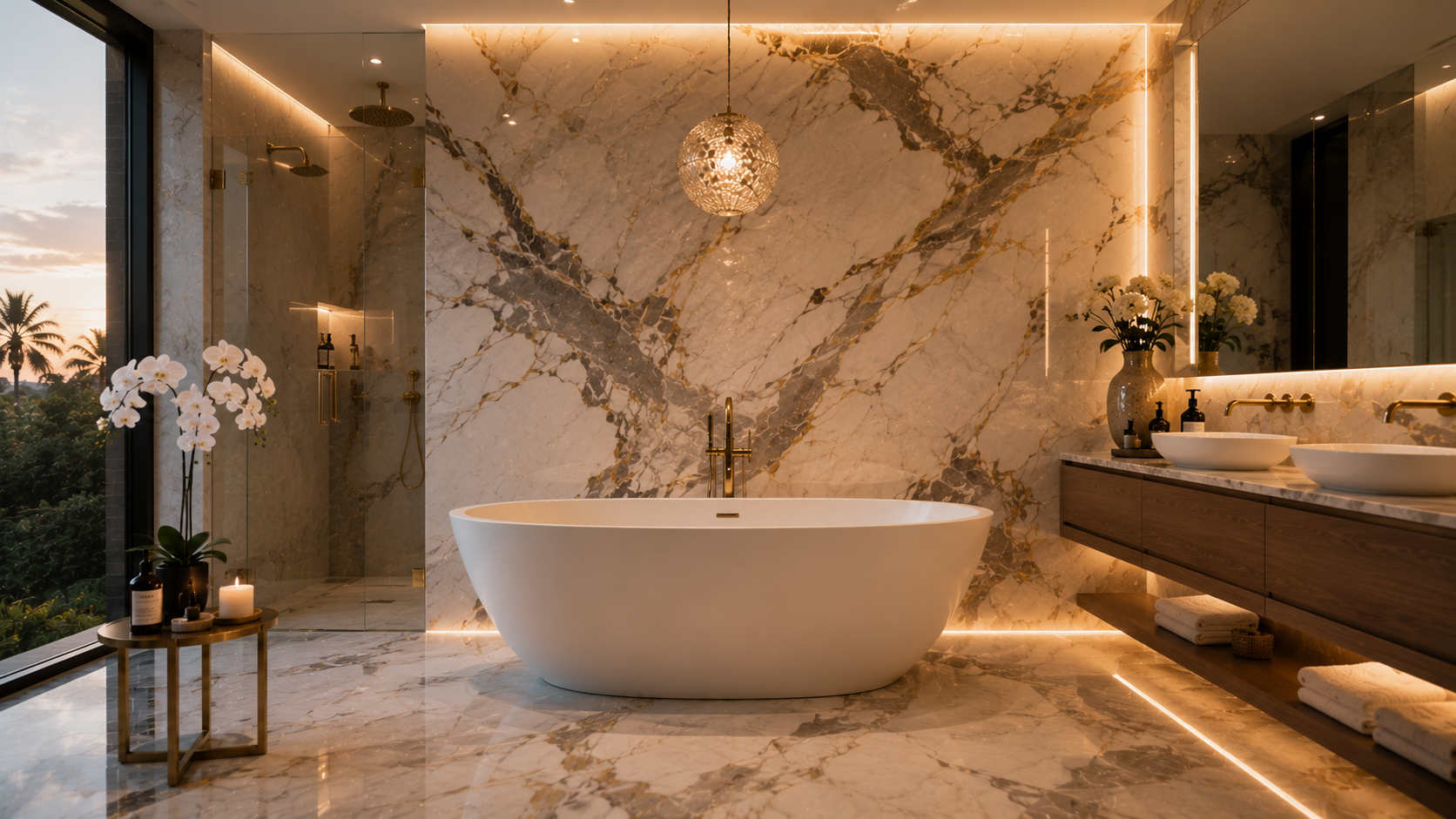 Marble Feature Wall Bathroom in Abu Dhabi - bathroom design variety 16